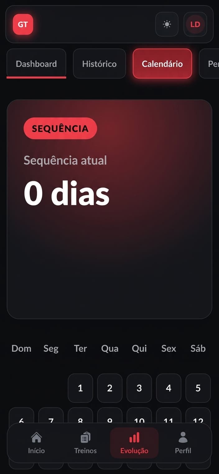 Calendário de treinos em dispositivos móveis.