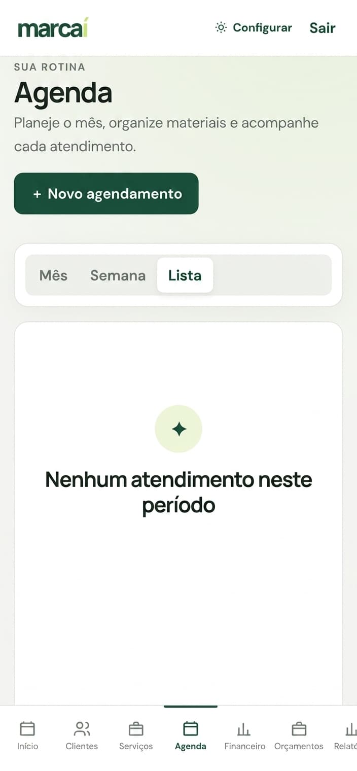 Agenda do Marcaí em uma interface adaptada para dispositivos móveis.